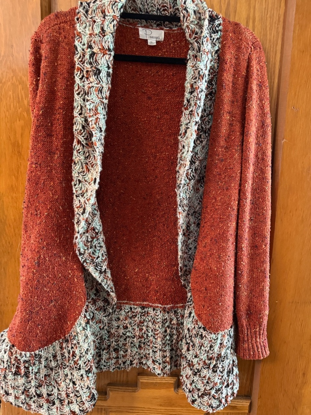 Ponsesa Rust and Cream Marled Open-Front Cardigan